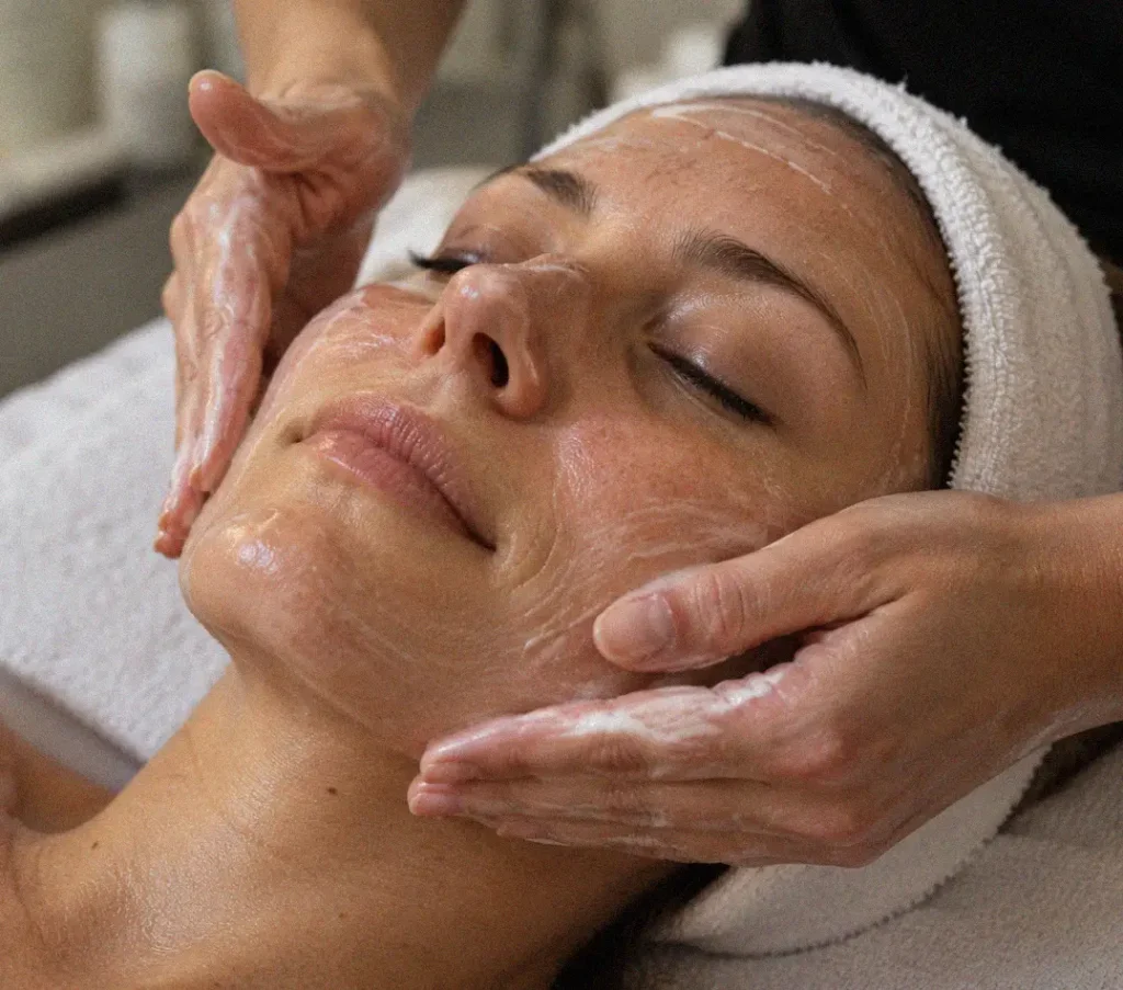 Stock photograph of a relaxing facial treatment